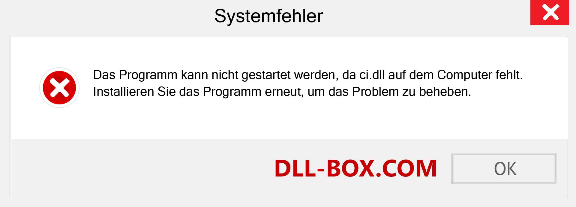 ci.dll-Datei fehlt?. Download für Windows 7, 8, 10 - Fix ci dll Missing Error unter Windows, Fotos, Bildern